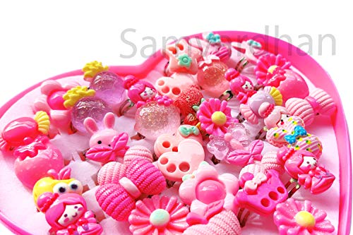 36 PCS Adjustable Cartoon Flowers Open Finger Ring for Birthday